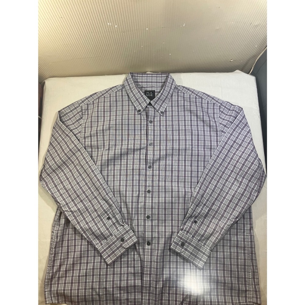 Jos A Bank Traveler Travel Tech Shirt Mens XXL Tailored Fit Purple Plaid Stretch